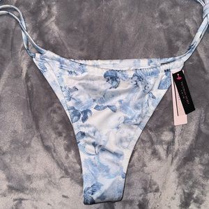VS Swim side tie Brazilian Bikini Bottom light blue floral high leg L